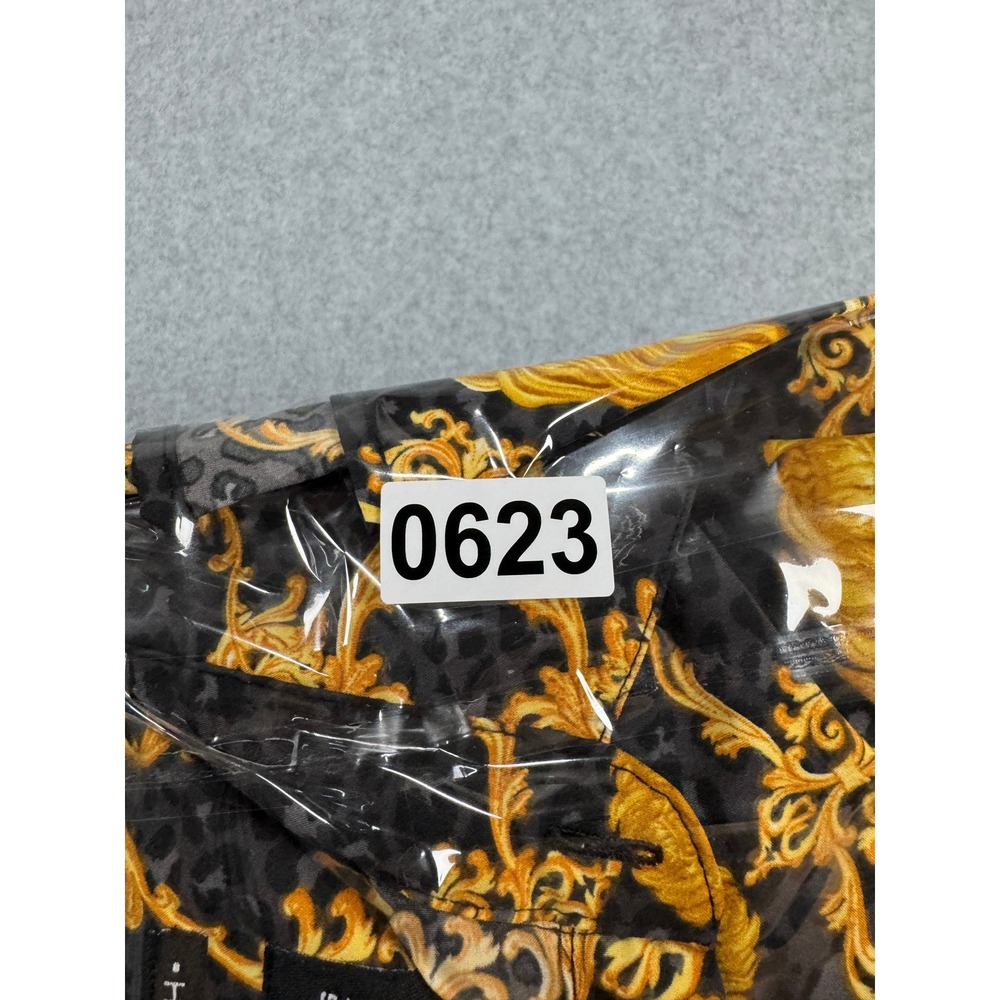 Drill Clothing Co Mens Baroque Lion Print ShortSleeve Button Up Large Black Gold - Picture 7 of 7